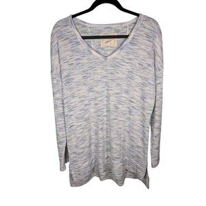 Cupio Lightweight Marbled Sweater Blouse Top Long Sleeve Blue/gray &White Size L